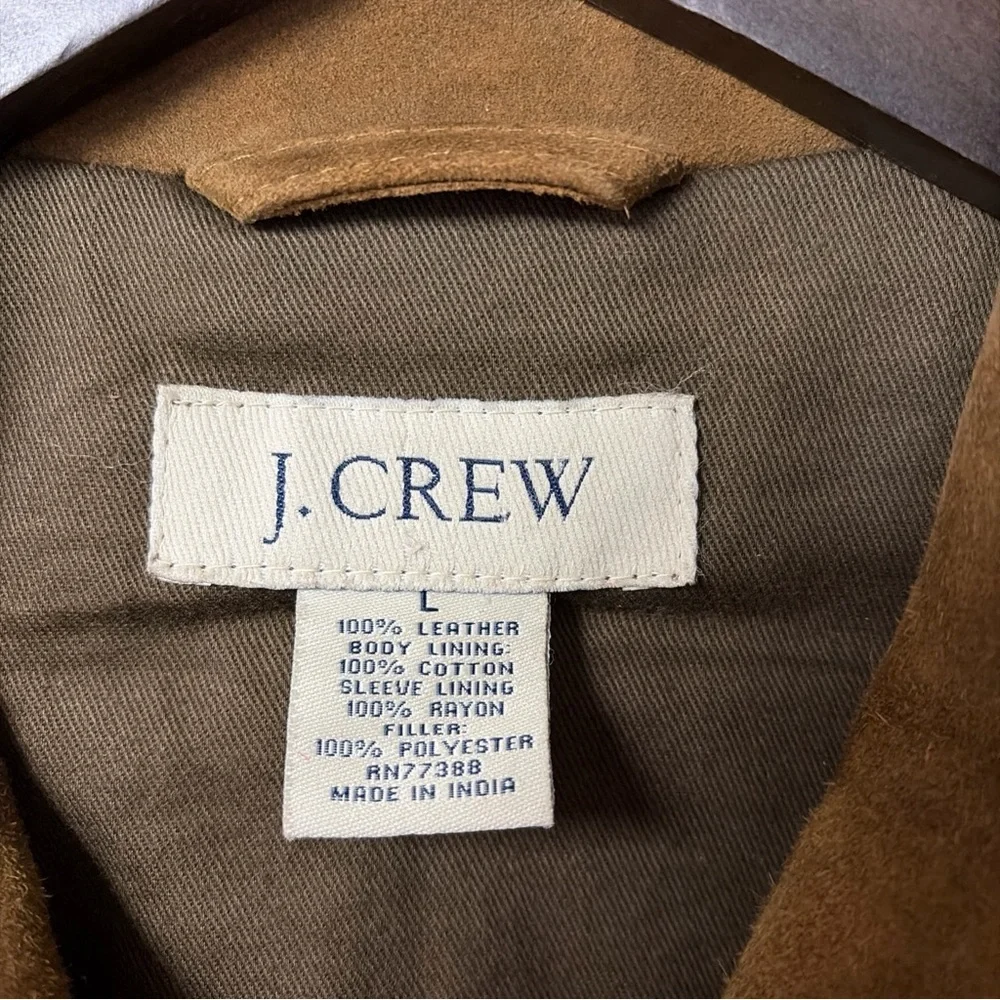 Vintage 2000s J Crew Suede Jacket Mens Size L Brown Brushed Soft Distressed Zip